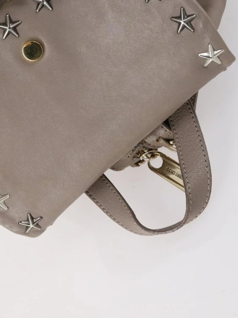 Jimmy Choo Studs Backpack Leather Beige Gold Auth BA7708 - Picture 7 of 16